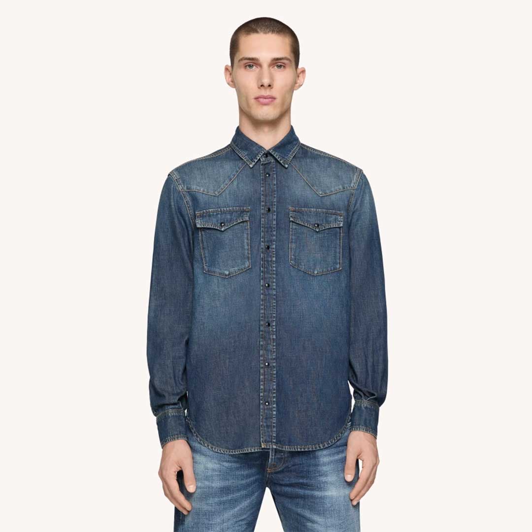 Camisa estilo vaquero en denim rígido regular fit Dondup