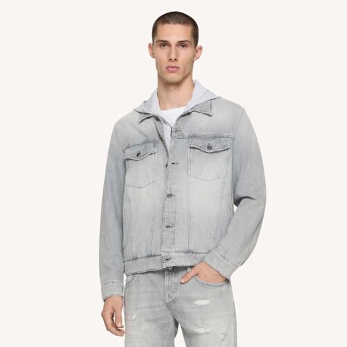 Chaqueta vaquera de corte entallado con capucha en denim rígido Dondup