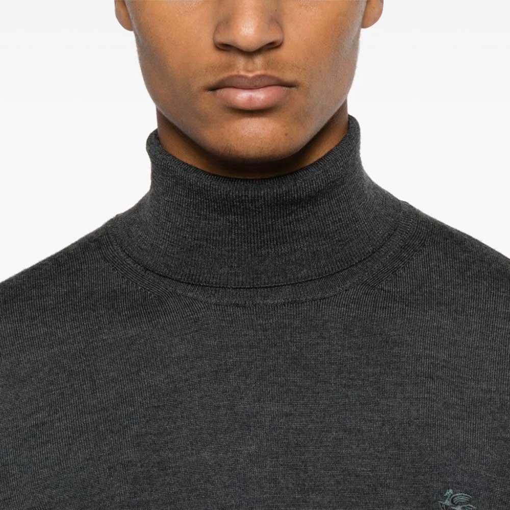 Jersey de lana cuello alto bordado gris Etro