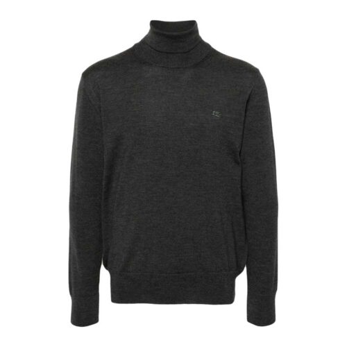 Jersey de lana cuello alto bordado gris Etro