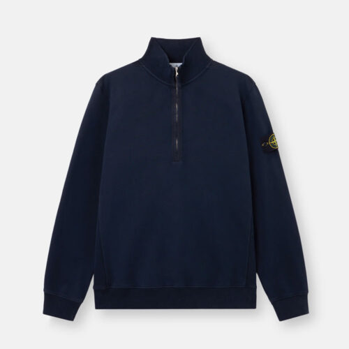Polo Fleece Algodón Orgánico Manga Larga Azul Marino Stone Island