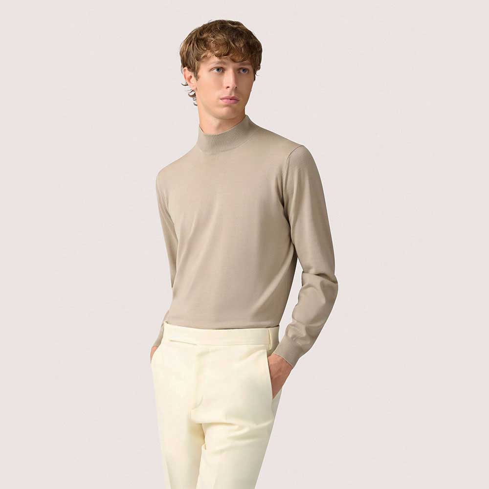 Jersey hombre CNLMML435 en 100% Lana Virgen Camel Lardini