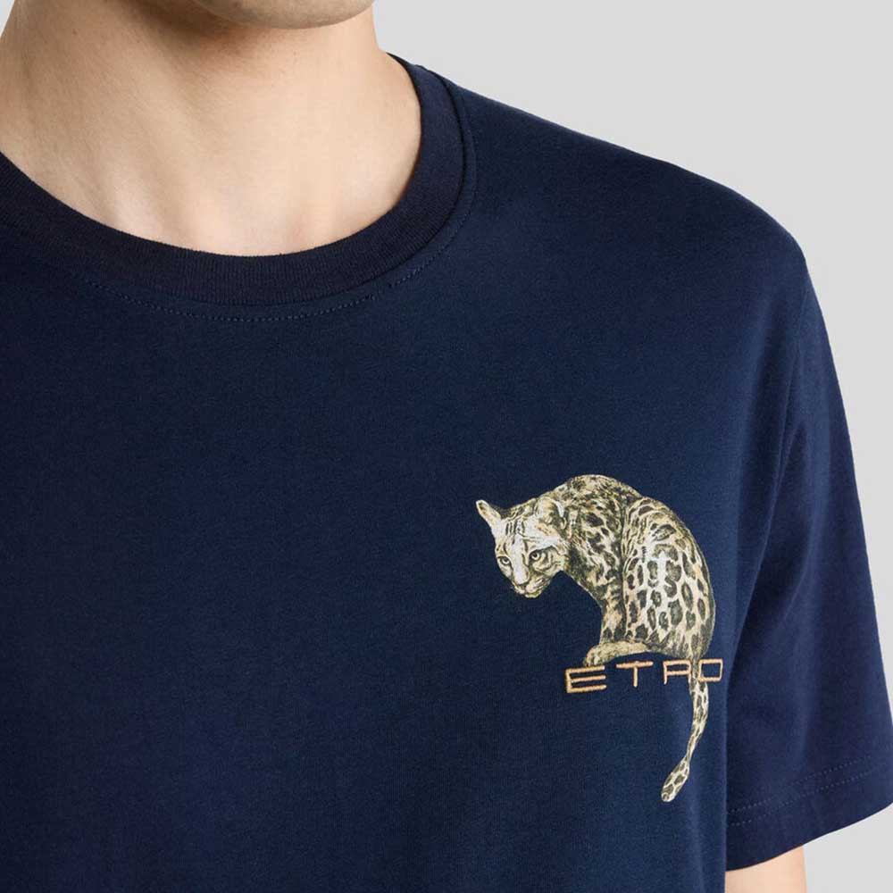 Camiseta de algodón con estampado de leopardo y bordado AR465 B0065 Etro