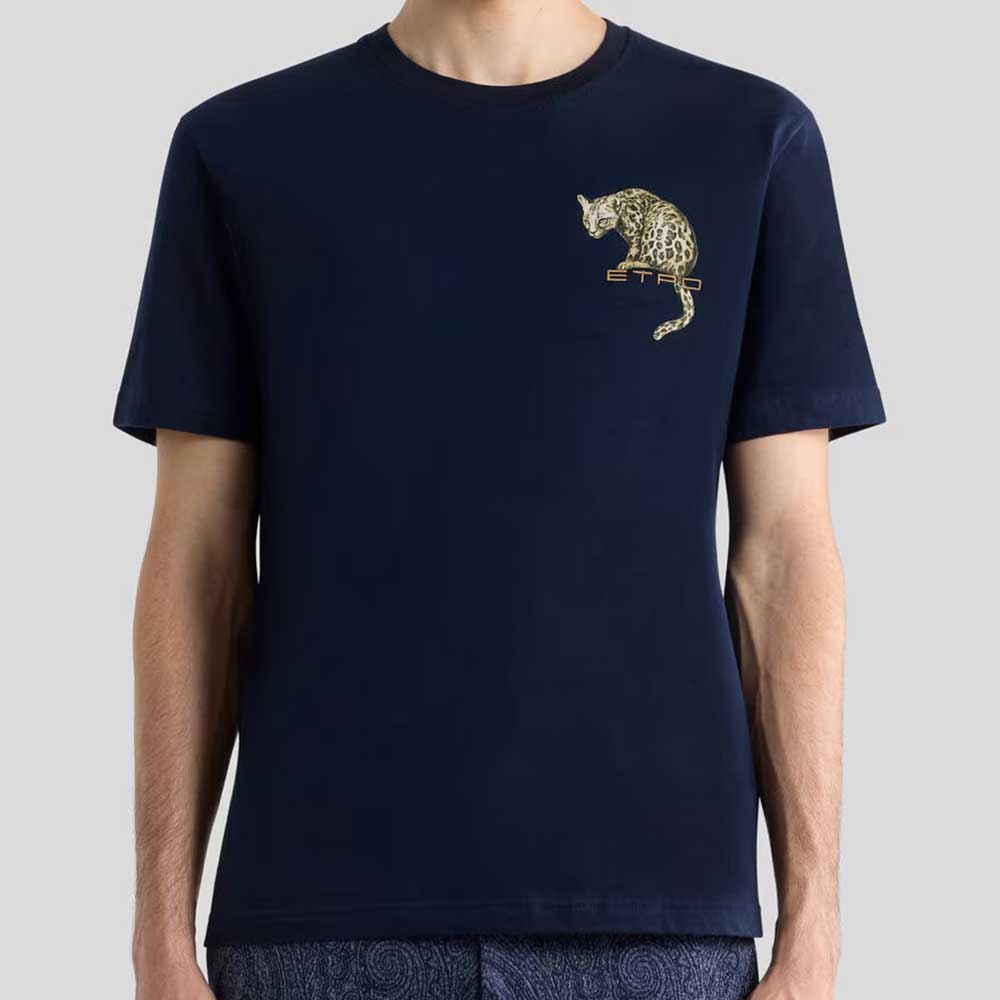 Camiseta de algodón con estampado de leopardo y bordado AR465 B0065 Etro