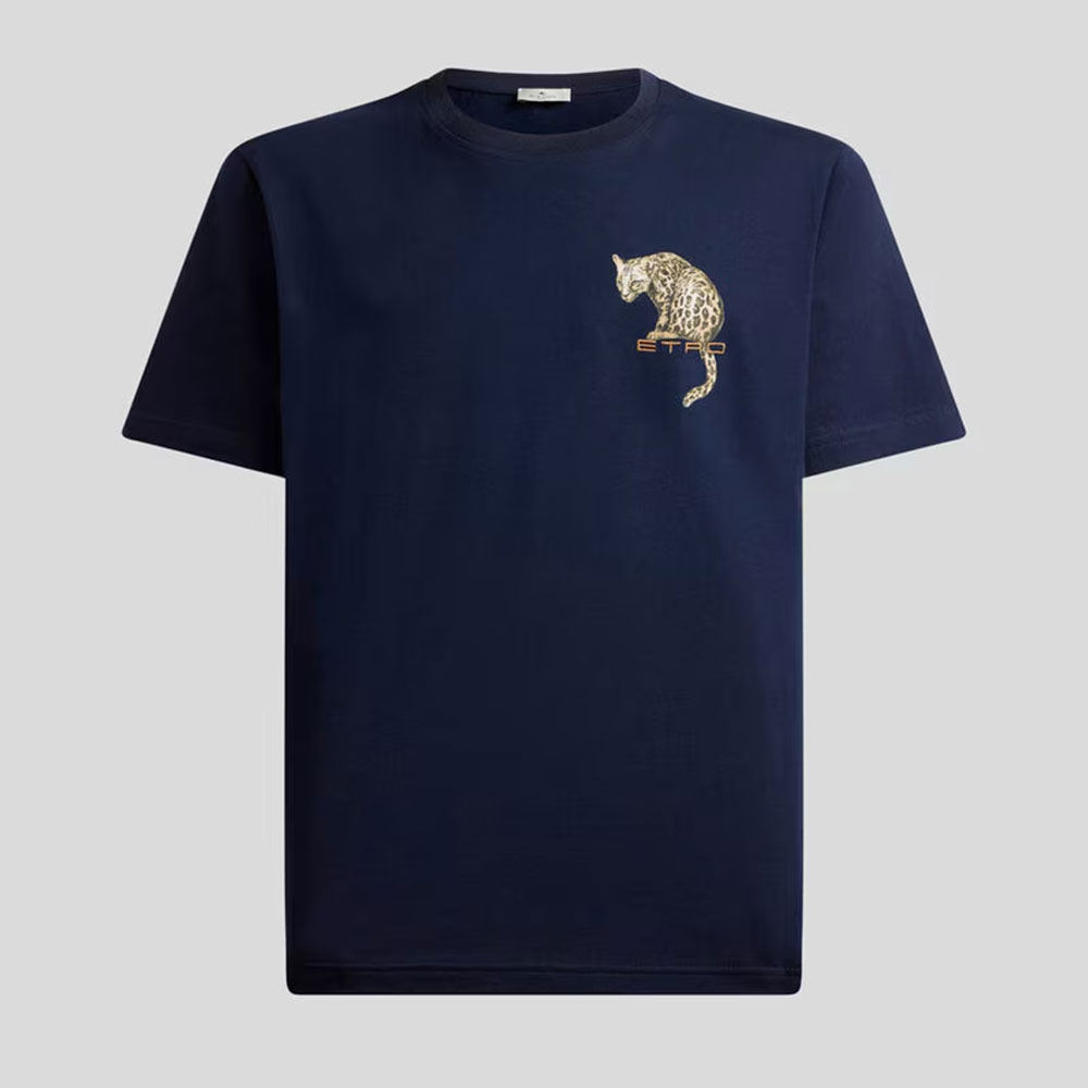 Camiseta de algodón con estampado de leopardo y bordado AR465 B0065 Etro