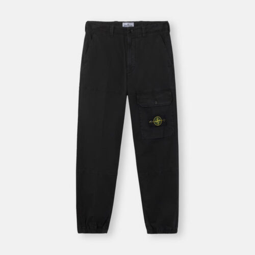 Stone Island Organic Cotton Stretch Trousers, Ripped Twill Effect, Old Black