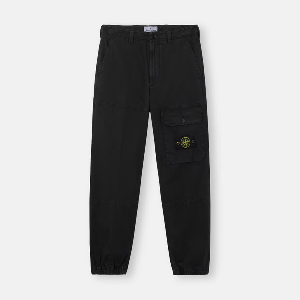 Pantalones algodón orgánico elástico sarga rota efecto Old negro Stone Island