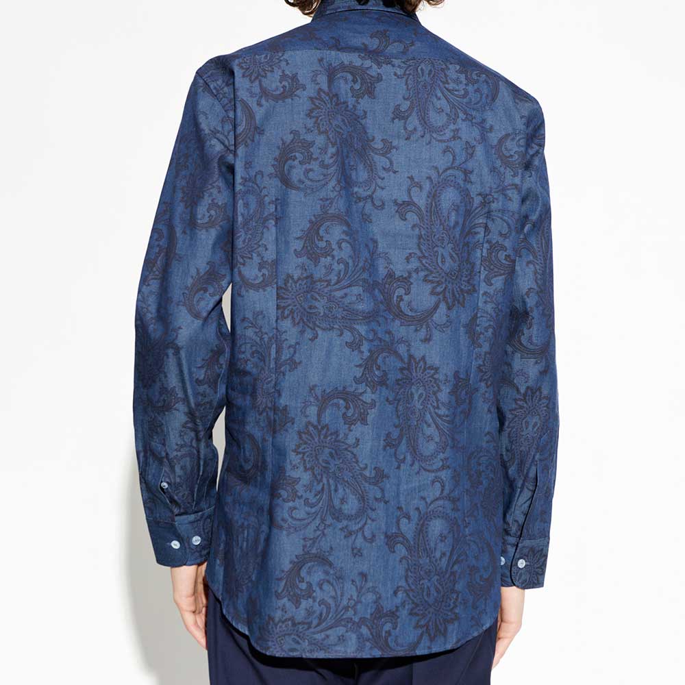 Camisa azul marino 99SA5S6 Paisley con logo bordado Etro