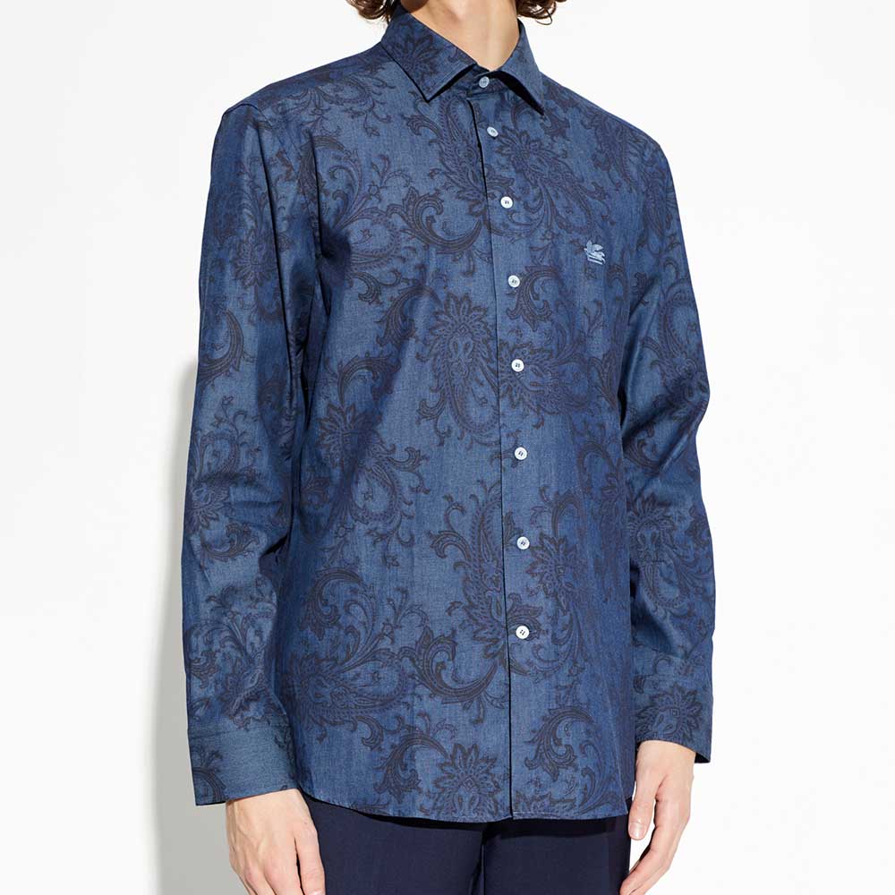 Camisa azul marino 99SA5S6 Paisley con logo bordado Etro