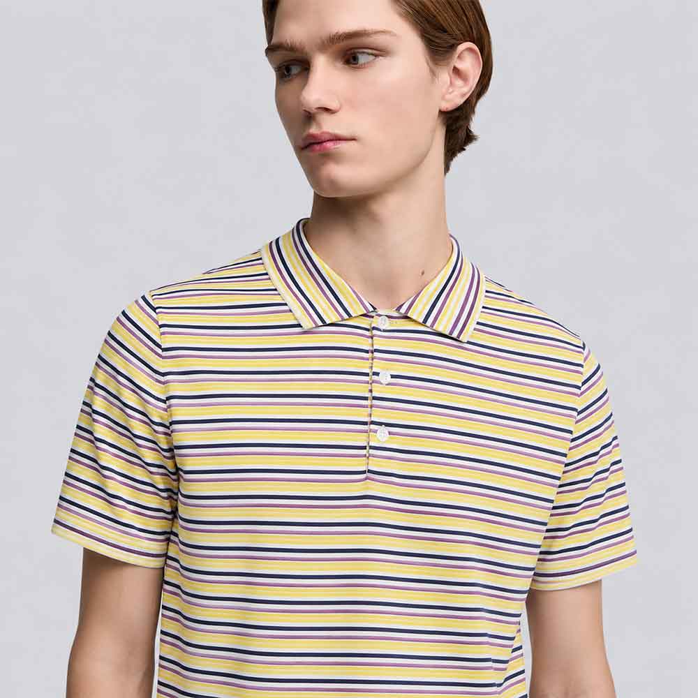Aspesi polo shirt model 812, made of cotton, silk and linen, multicolored stripes