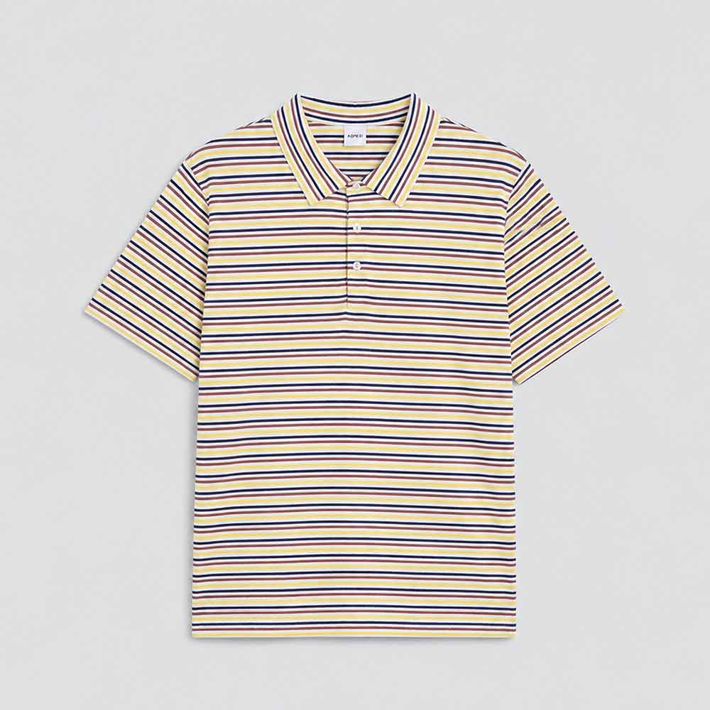 Aspesi polo shirt model 812, made of cotton, silk and linen, multicolored stripes