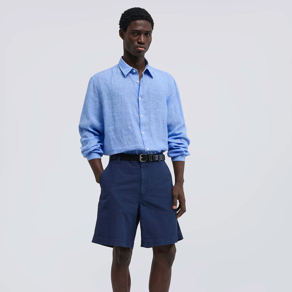 Aspesi camisa Comma en lino desvaído azul claro