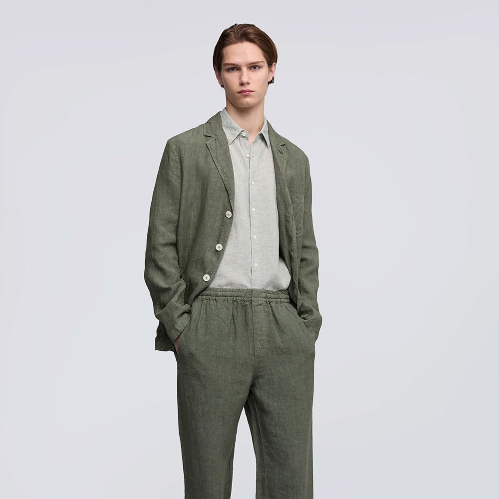 Aspesi camisa Comma en lino desvaído verde salvia