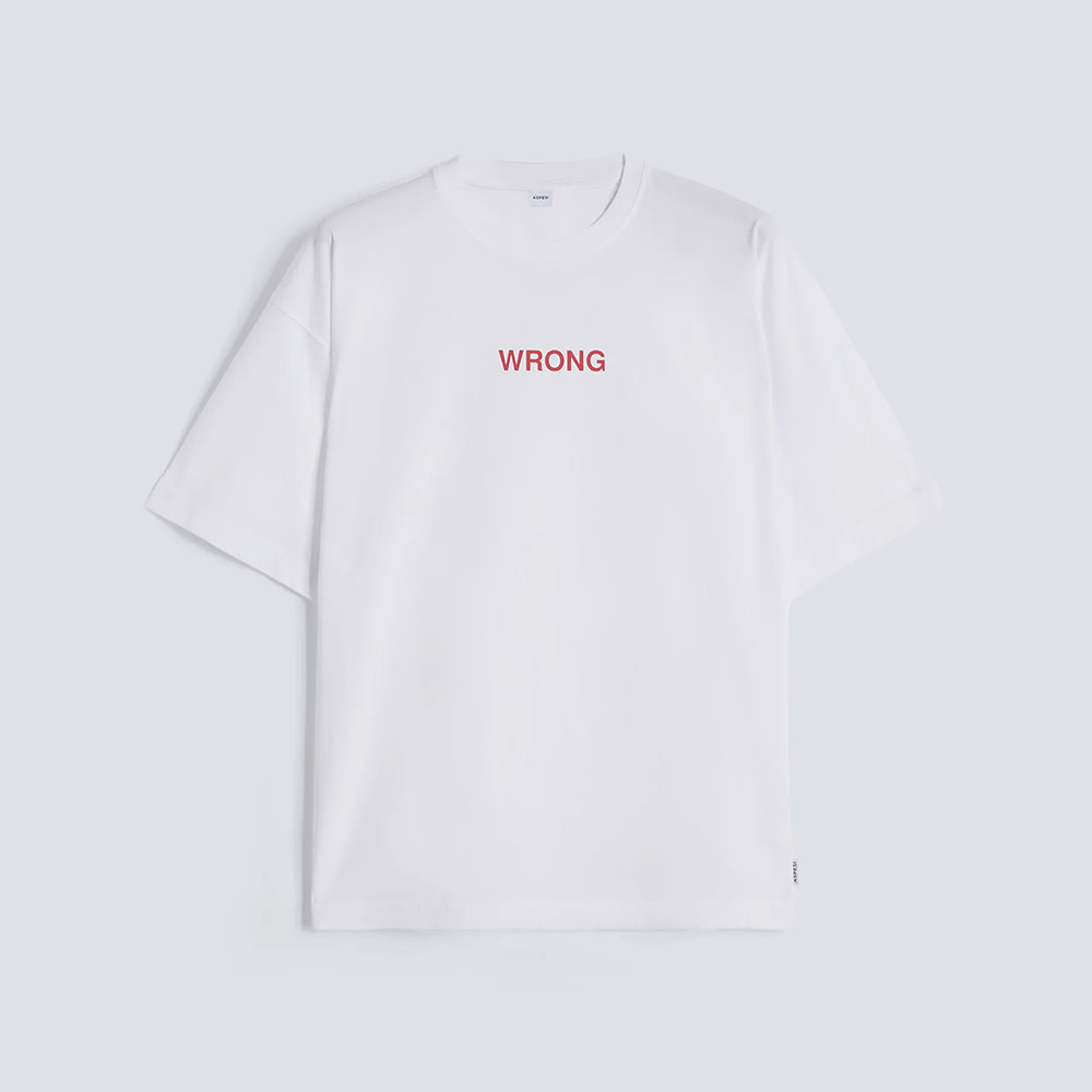 Aspesi camiseta manga corta algodón estampado wrong blanca