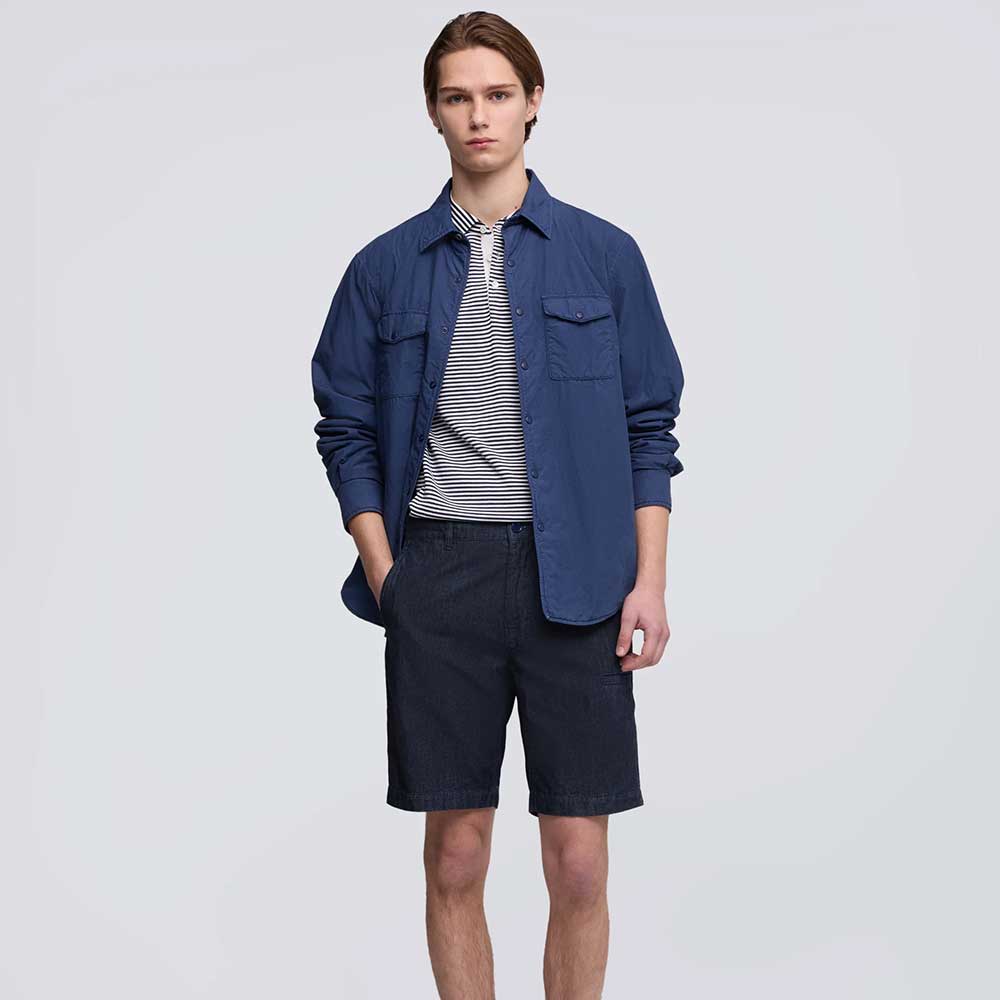 Aspesi polo modelo 812 tejido de algodón, seda y lino raya azul oscuro