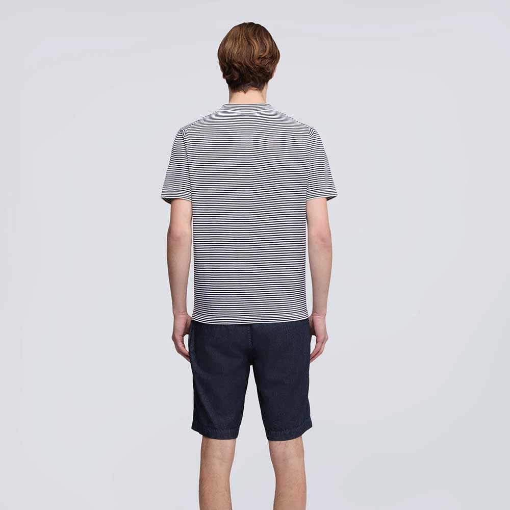 Aspesi polo modelo 812 tejido de algodón, seda y lino raya azul oscuro