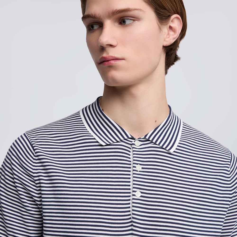 Aspesi polo modelo 812 tejido de algodón, seda y lino raya azul oscuro