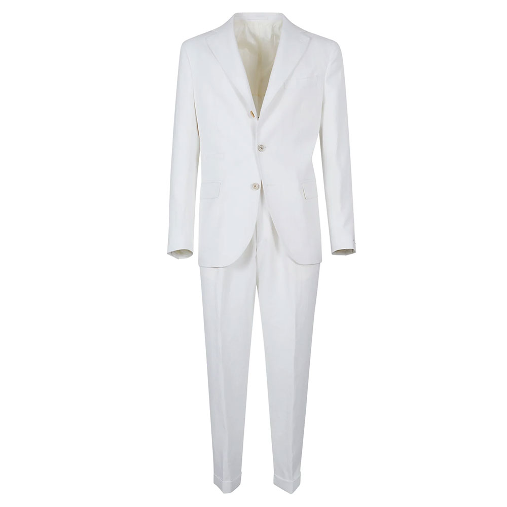 Eleventy Milano white slim fit linen suit with pleats