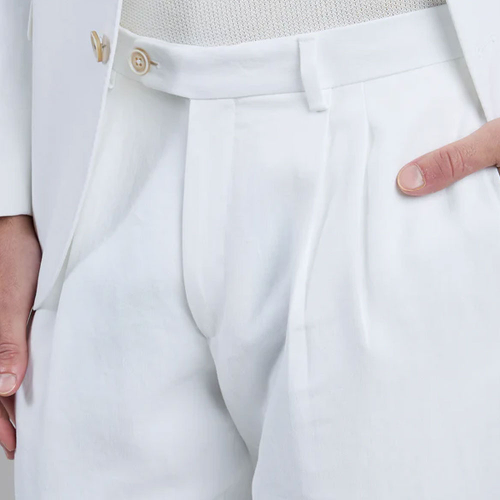 Eleventy Milano white slim fit linen suit with pleats