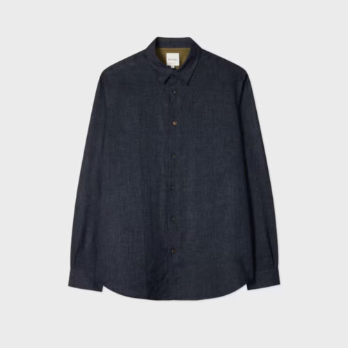 Paul Smith Regular Fit Navy Blue Linen Shirt