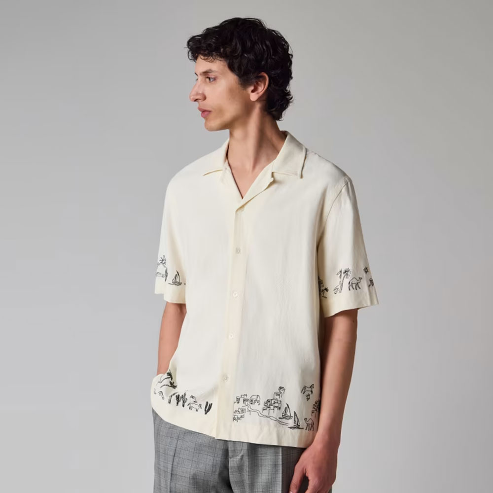 Camisa Paul Smith Ecru Viscose-Linen Embroidered
