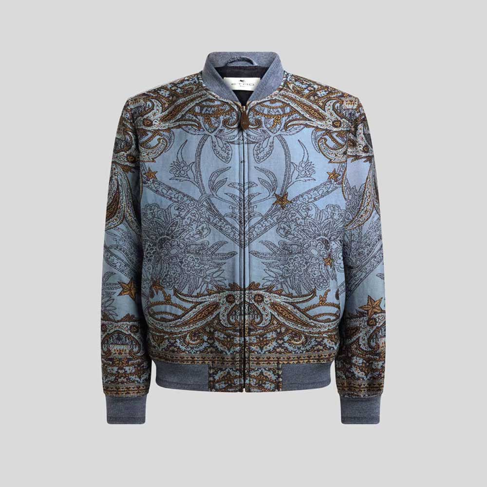 Etro Jacquard bomber jacket in wool blend with Pegasus positional