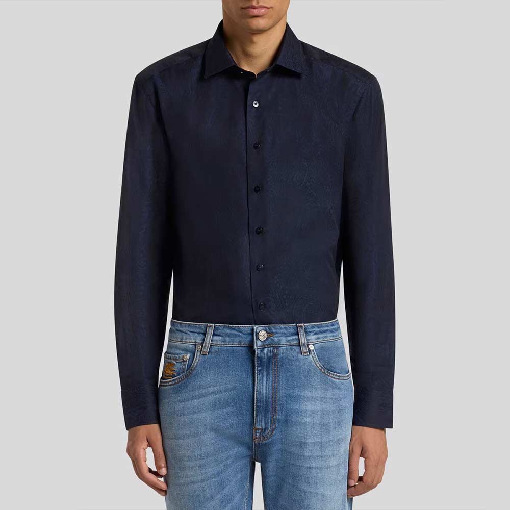 Etro blue cotton jacquard shirt B0065