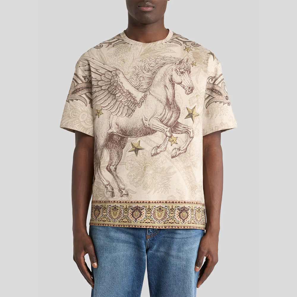 Etro cotton knit T-shirt with Pegasus positional print