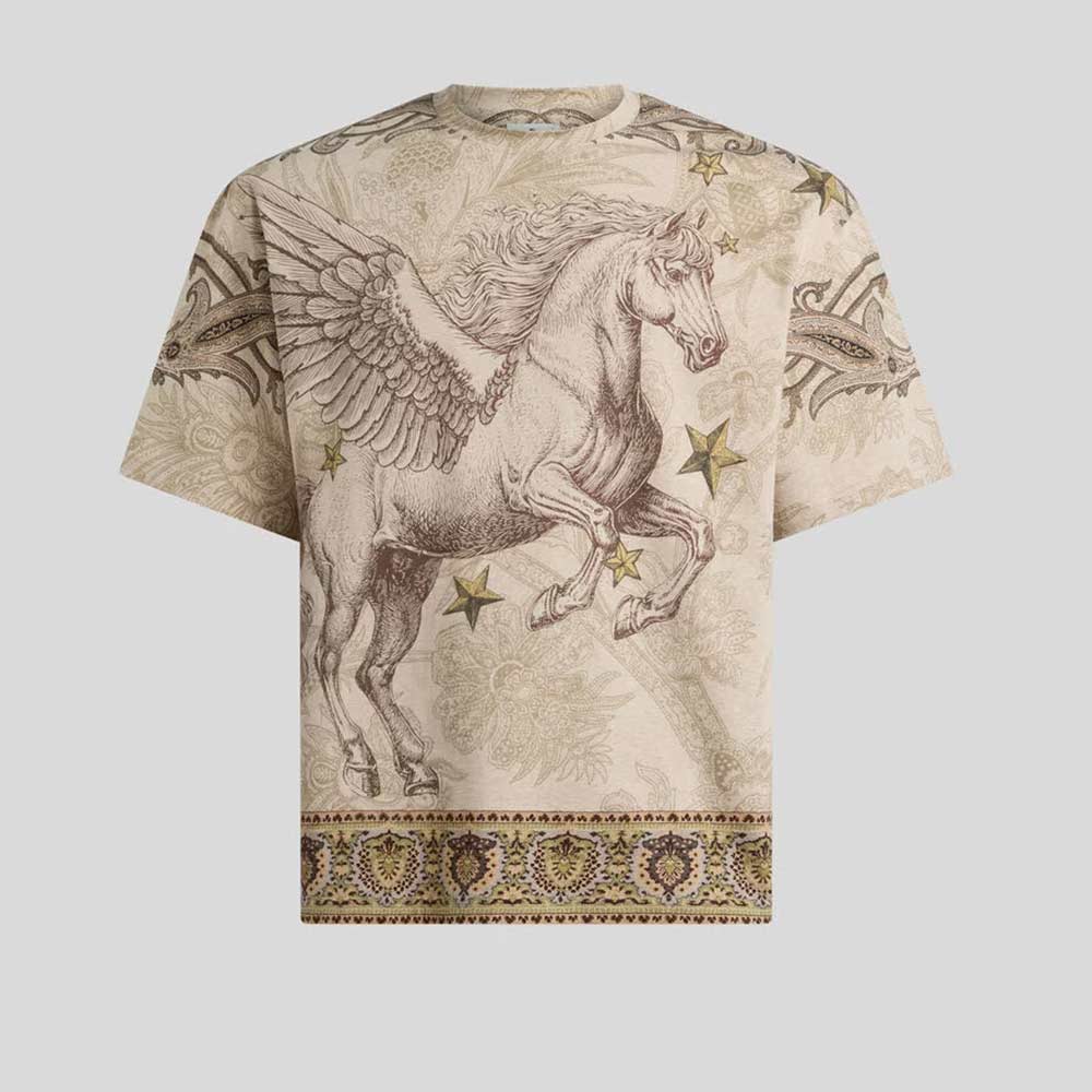Etro cotton knit T-shirt with Pegasus positional print