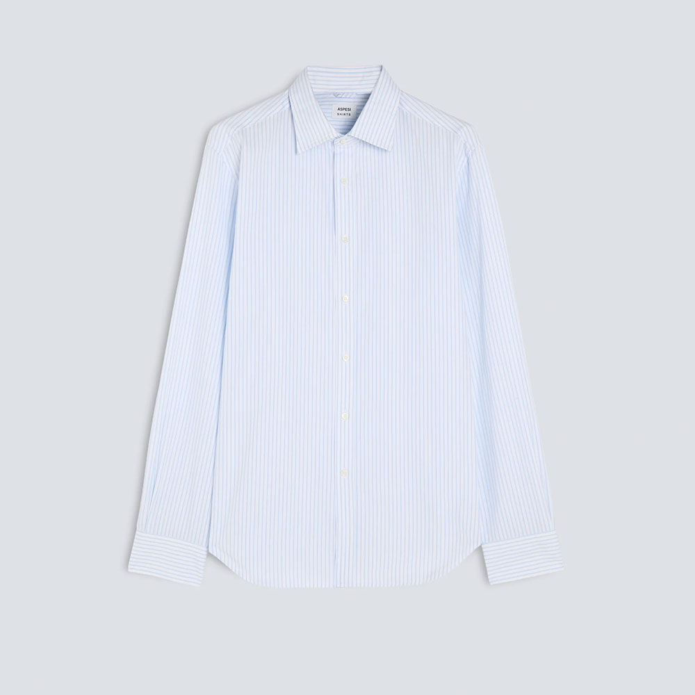 Aspesi camisa Serge de popelina de algodón a rayas cielo W6-A-CE07-D051-23070