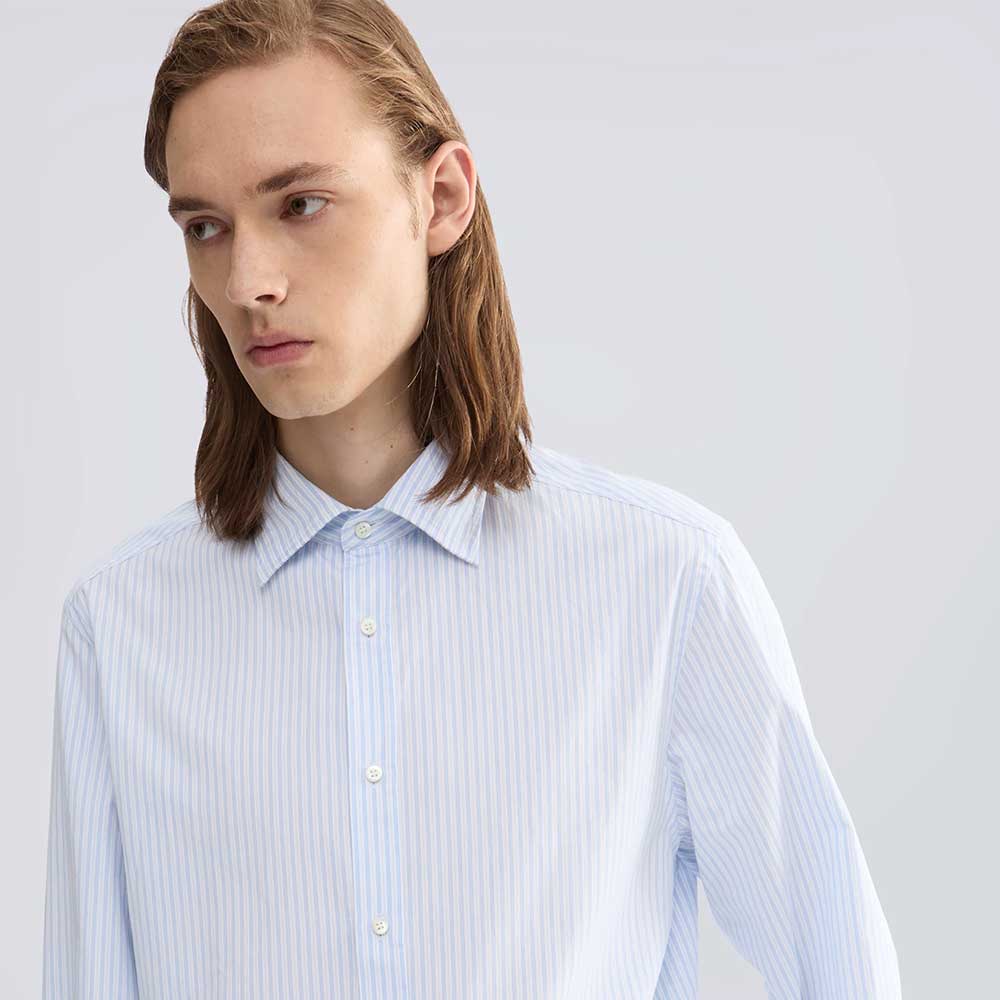 Aspesi camisa Serge de popelina de algodón a rayas cielo W6-A-CE07-D051-23070