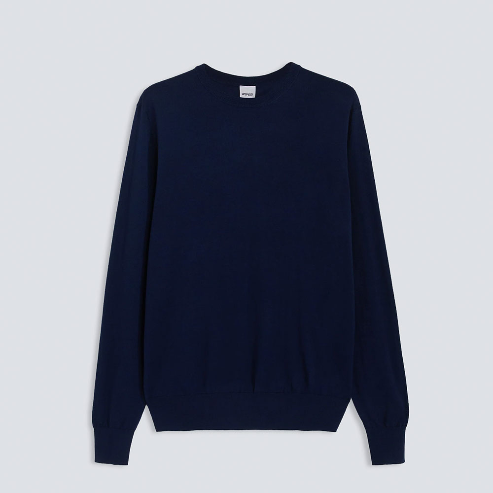 Merino Wool round neck sweater Mod. M195 navy blue Aspesi