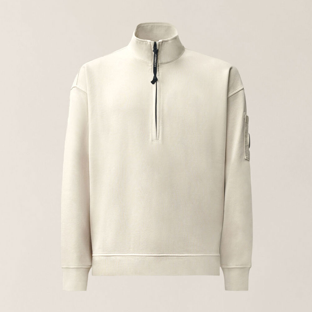 sudadera de C.P. Company Boxy Lens Silver Birch con Media Cremallera 21CMSS020A006372M120