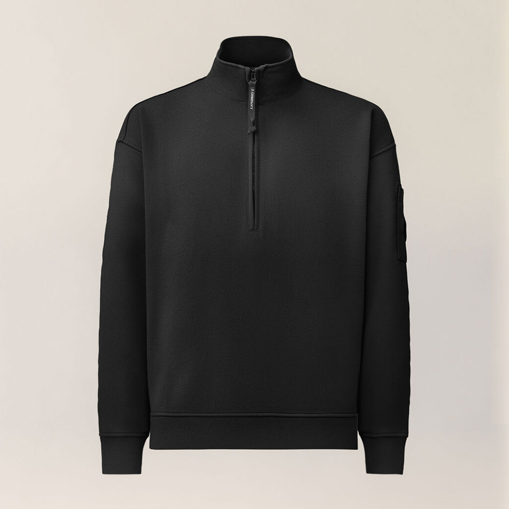 sudadera de C.P. Company Boxy Lens negra con Media Cremallera 21CMSS020A006372M900