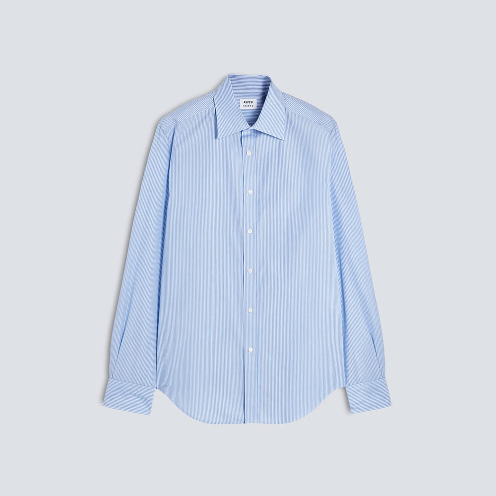 Aspesi camisa Serge de popelina de algodón a rayas azul W6-A-CE07-D051-24051