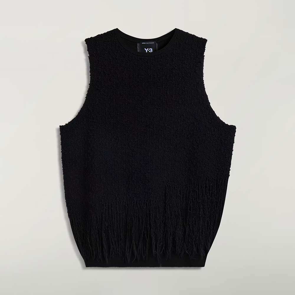 Chaleco de Punto Y-3 3 Stripes con Flecos Negro y Gris