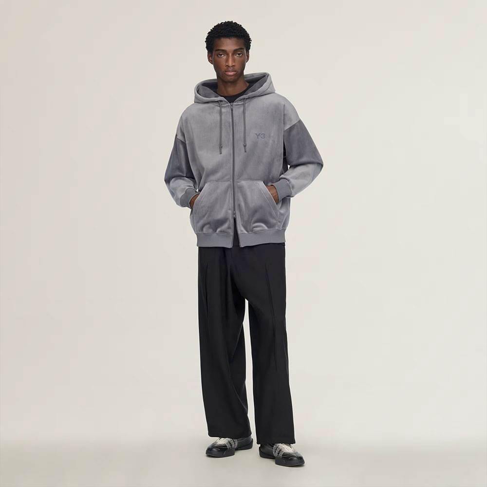 Sudadera Y-3 con Capucha y Cremallera de Pana Aterciopelada gris