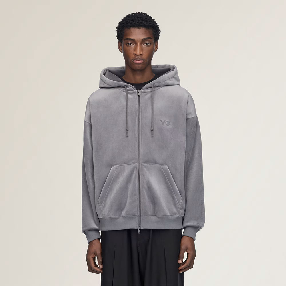 Sudadera Y-3 con Capucha y Cremallera de Pana Aterciopelada gris