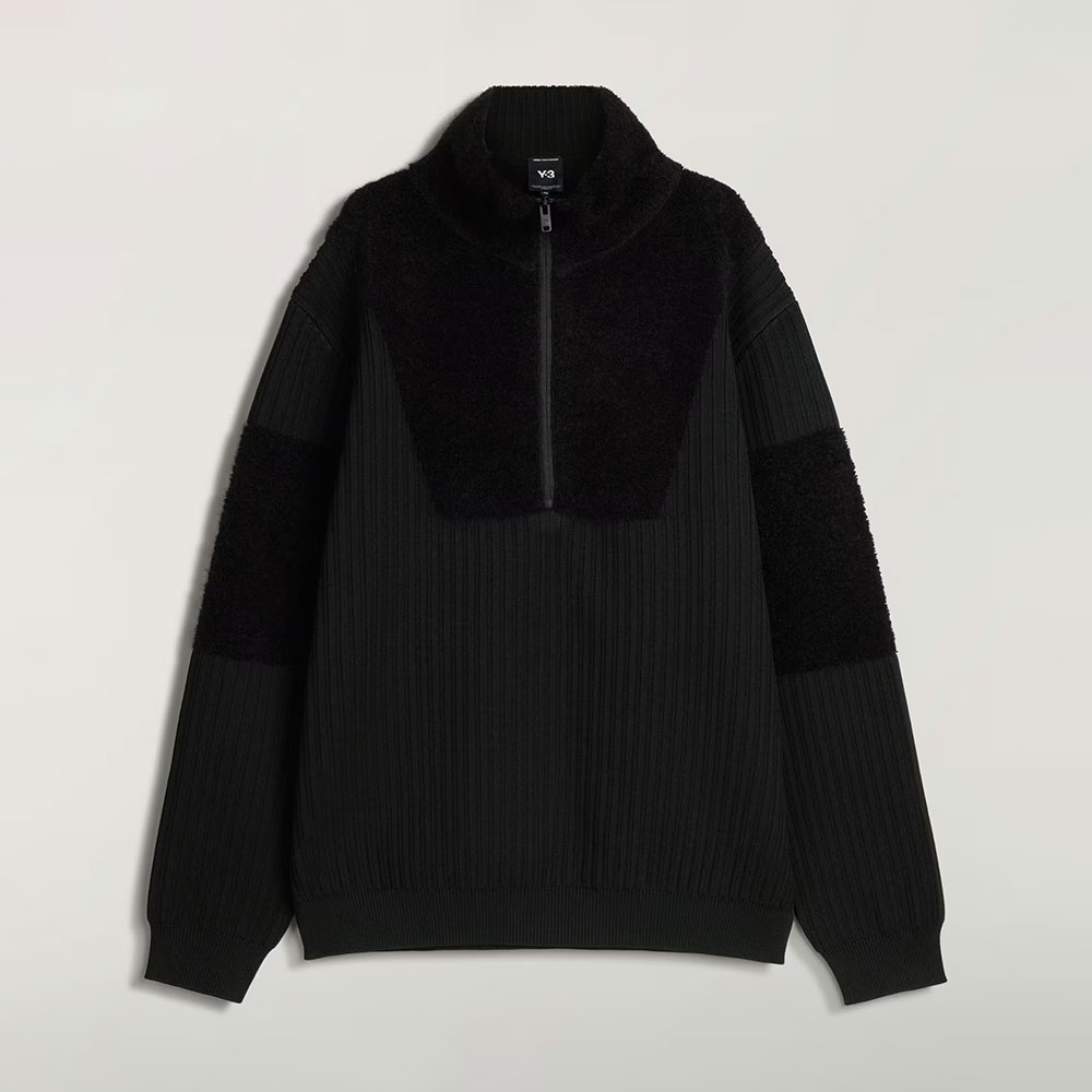 sudadera Y-3 con Cremallera y Paneles de Punto Negra KR1119
