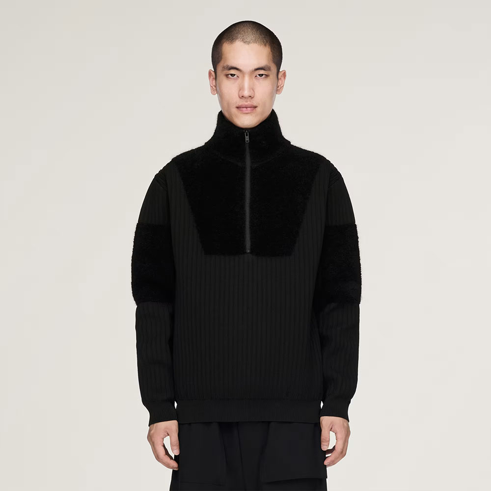 sudadera Y-3 con Cremallera y Paneles de Punto Negra KR1119